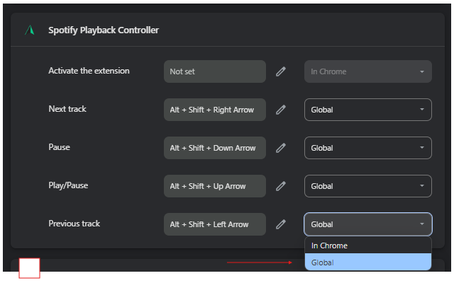 Spotify-Web Playback Controller keyboard shortcuts